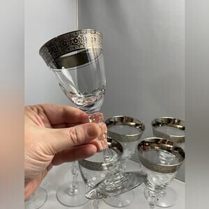 7 Tiffin Cut‎ Crystal Water Goblets Platinum Encrusted